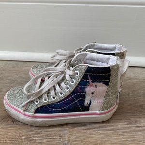 Girls Unicorn Navy and Silver Sk-8 Hi Vans size 11
